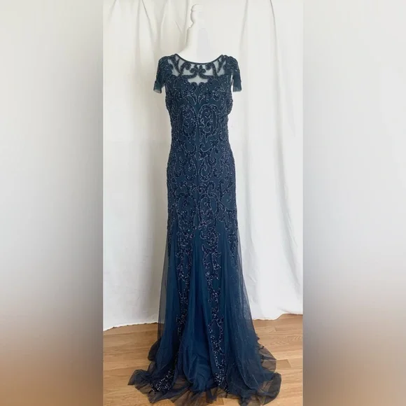 Never altered never worn formal beaded gown by Montage Size S. Deep Ocean (Navy) - Picture 4 of 9
